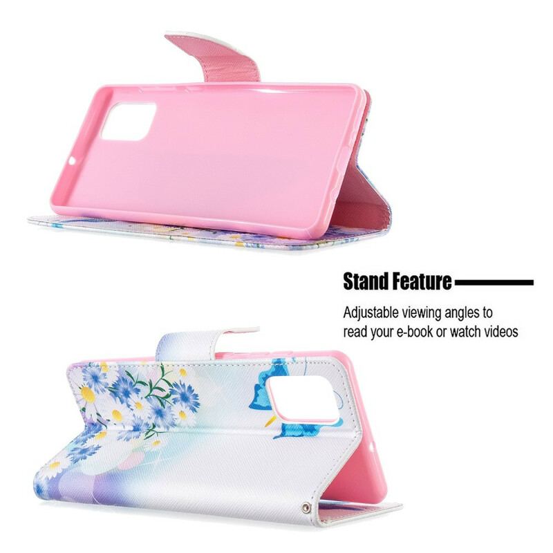 Capa De Couro Para Samsung Galaxy A71 Borboletas E Flores Pintadas