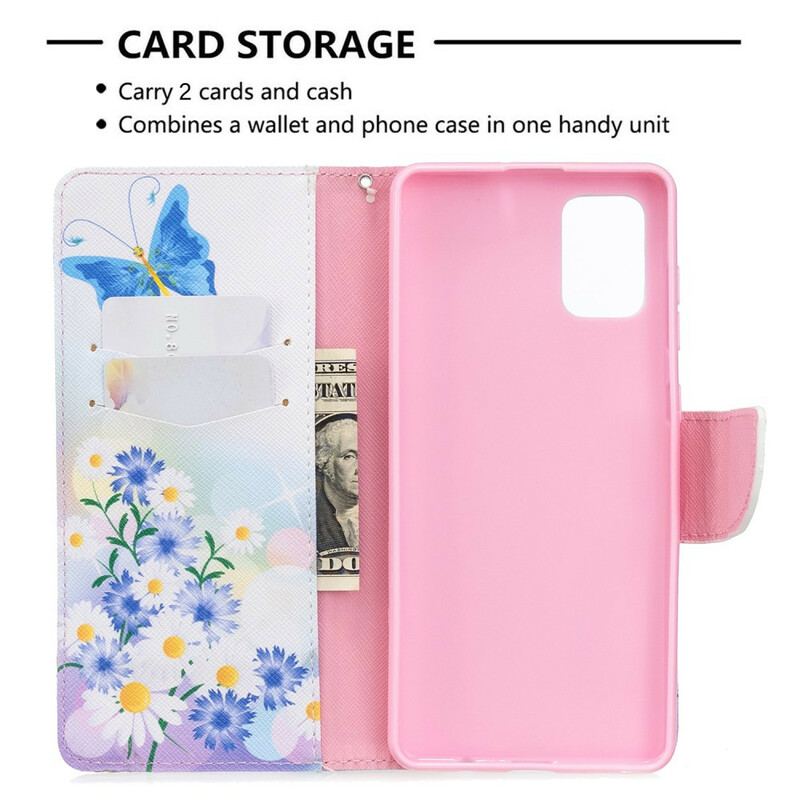 Capa De Couro Para Samsung Galaxy A71 Borboletas E Flores Pintadas