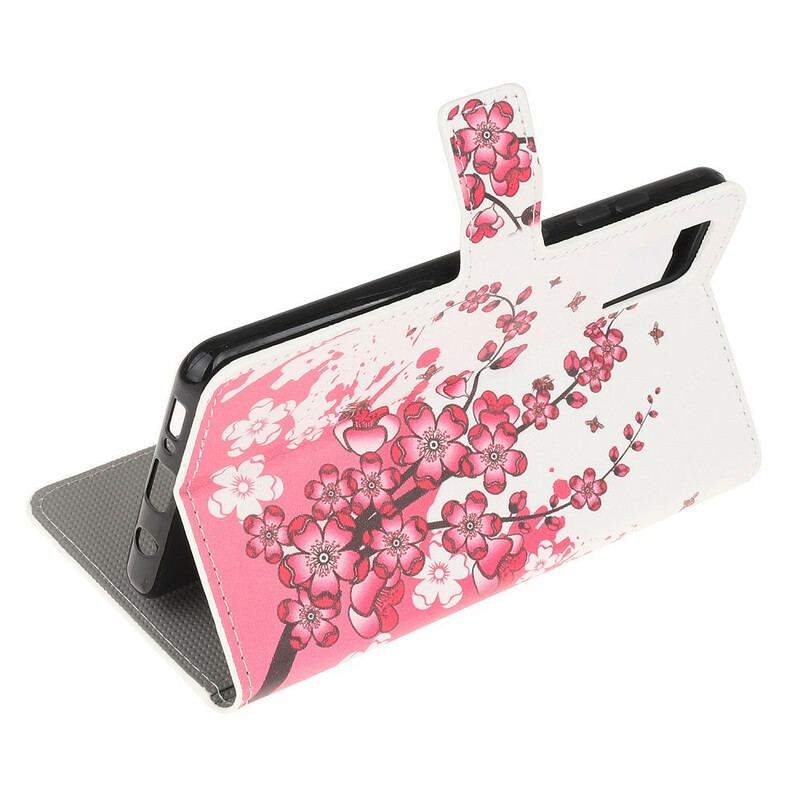 Capa De Couro Para Samsung Galaxy A71 Flores Tropicais
