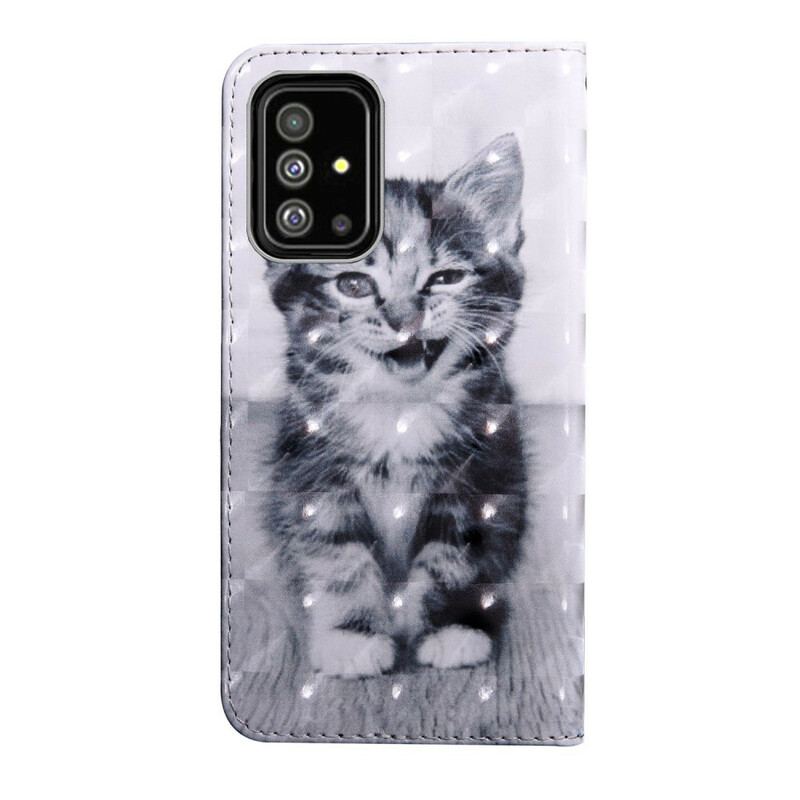 Capa De Couro Para Samsung Galaxy A71 Gato Preto E Branco