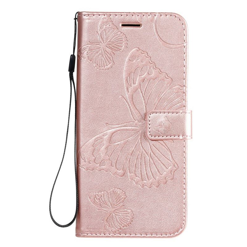 Capa Flip Para Samsung Galaxy A71 De Cordão Borboletas Gigantes