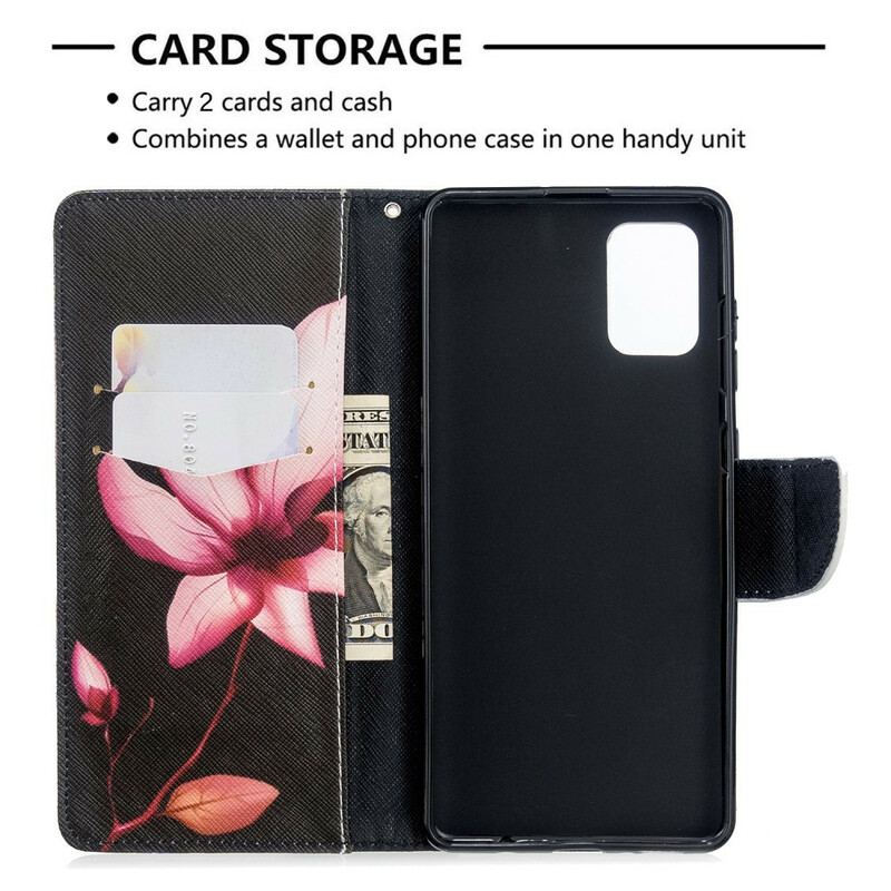 Capa Folio Para Samsung Galaxy A71 Flor Rosa