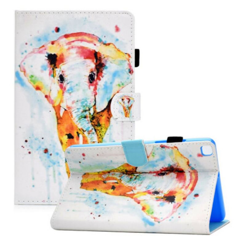 Capa De Couro Para Samsung Galaxy Tab A7 Lite Elefante Aquarela