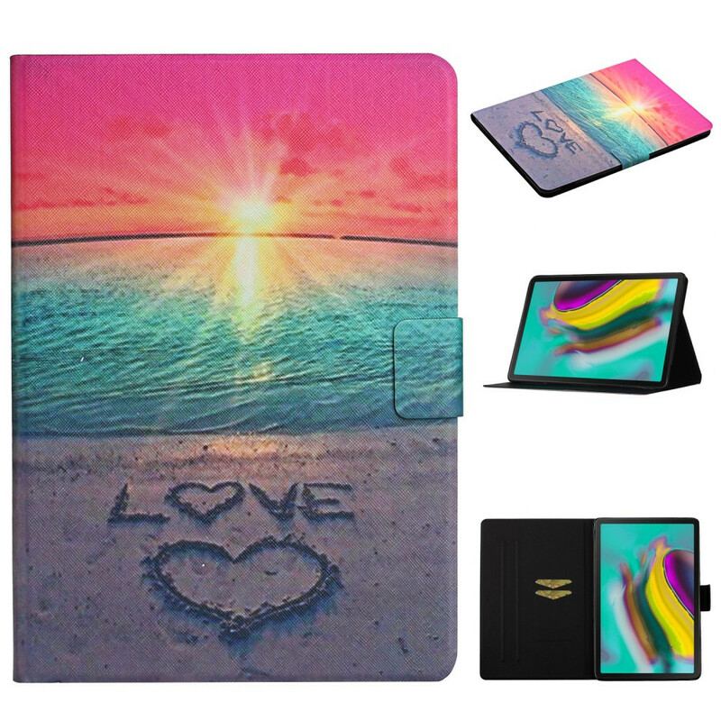 Capa Em Pele Para Samsung Galaxy Tab A7 Lite Amor Ao Pôr Do Sol
