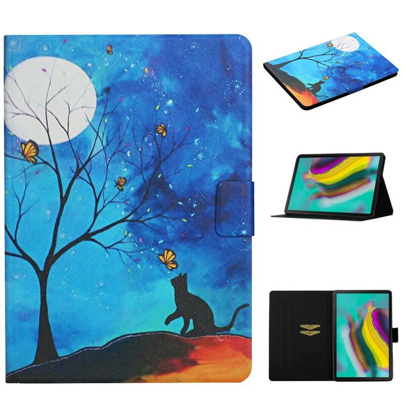 Capa Em Pele Para Samsung Galaxy Tab A7 Lite Árvore Para A Lua E O Sol
