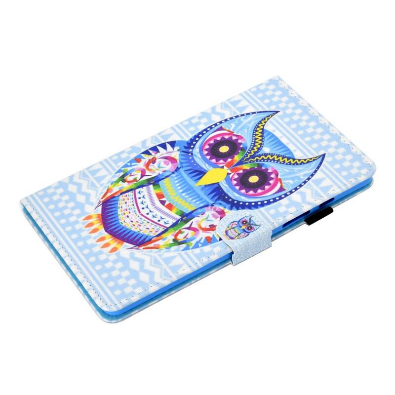Capa Em Pele Para Samsung Galaxy Tab A7 Lite Coruja Tribal