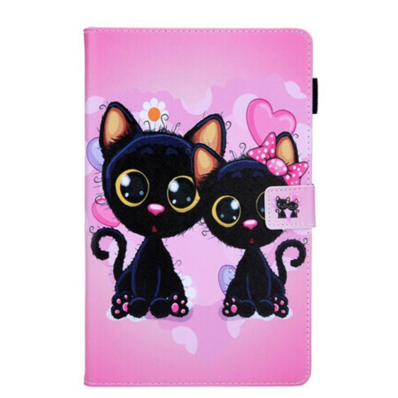 Capa Flip Para Samsung Galaxy Tab A7 Lite Casal De Gatos