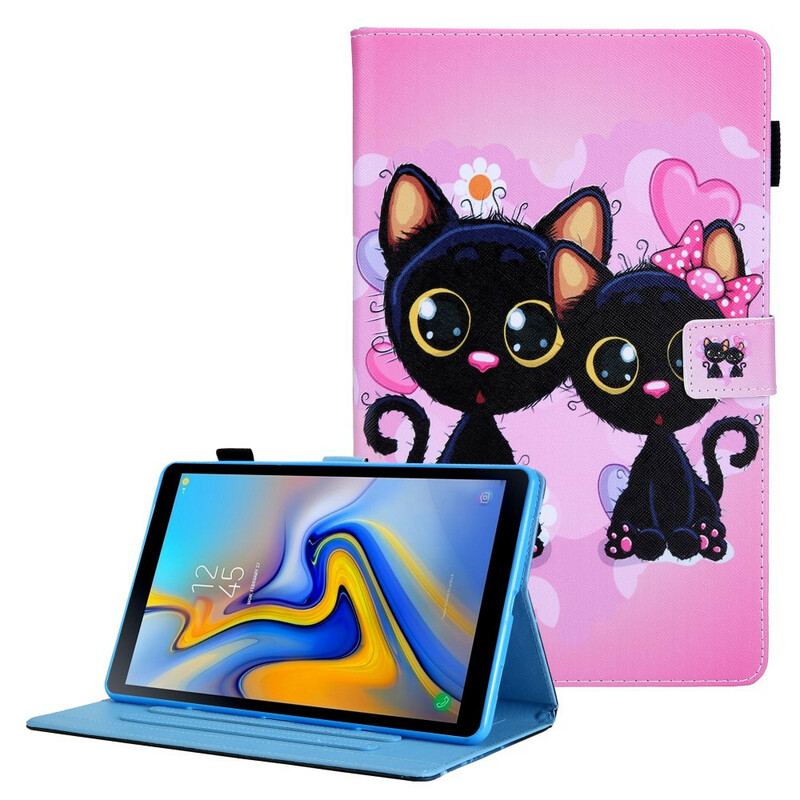Capa Flip Para Samsung Galaxy Tab A7 Lite Casal De Gatos