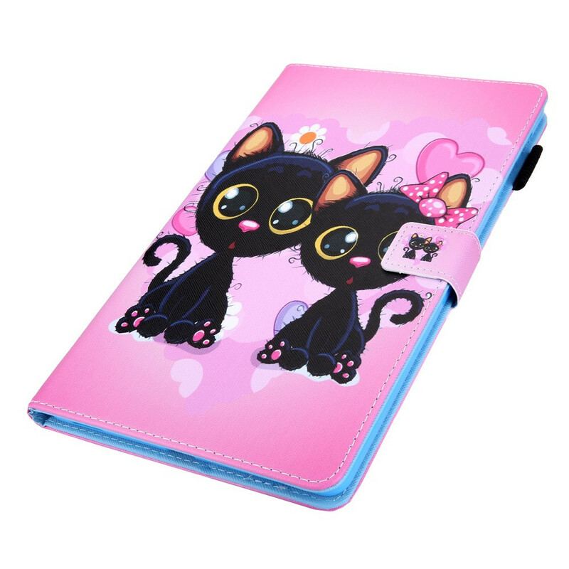 Capa Flip Para Samsung Galaxy Tab A7 Lite Casal De Gatos