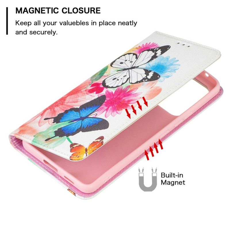 Capa De Celular Para Samsung Galaxy A53 5G Flip Borboletas Coloridas