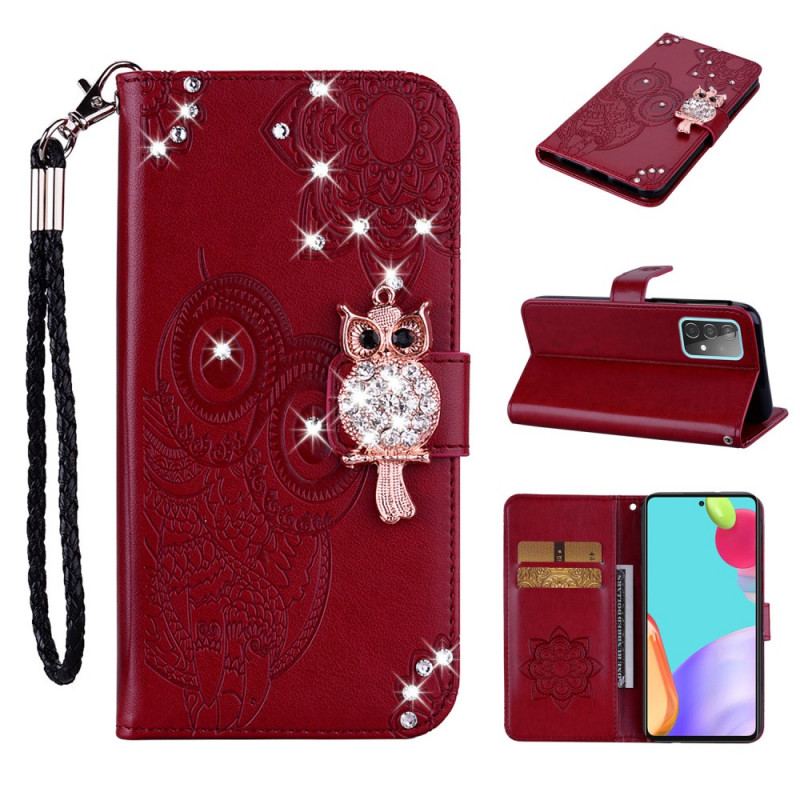 Capa De Couro Para Samsung Galaxy A53 5G Coruja Mandala E Charme