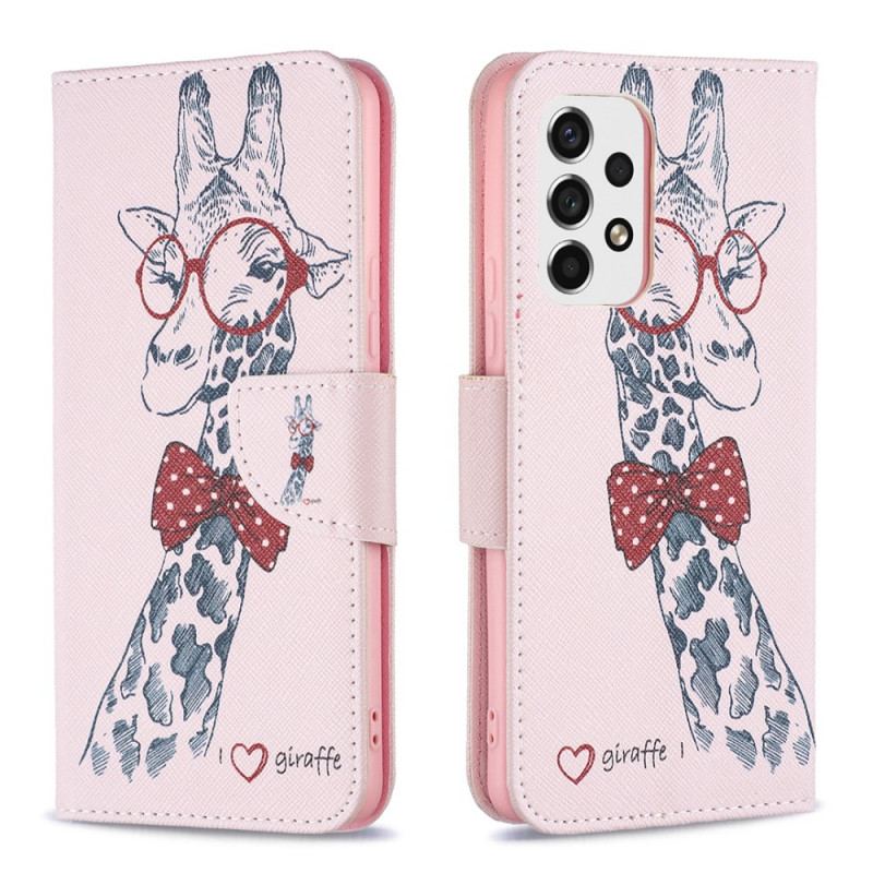 Capa De Couro Para Samsung Galaxy A53 5G Girafa Inteligente