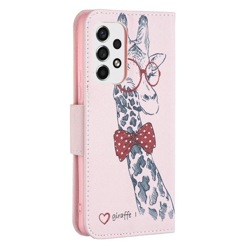 Capa De Couro Para Samsung Galaxy A53 5G Girafa Inteligente