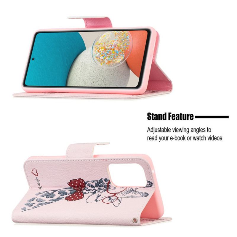 Capa De Couro Para Samsung Galaxy A53 5G Girafa Inteligente