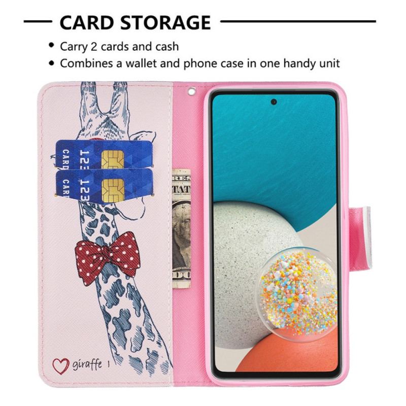Capa De Couro Para Samsung Galaxy A53 5G Girafa Inteligente