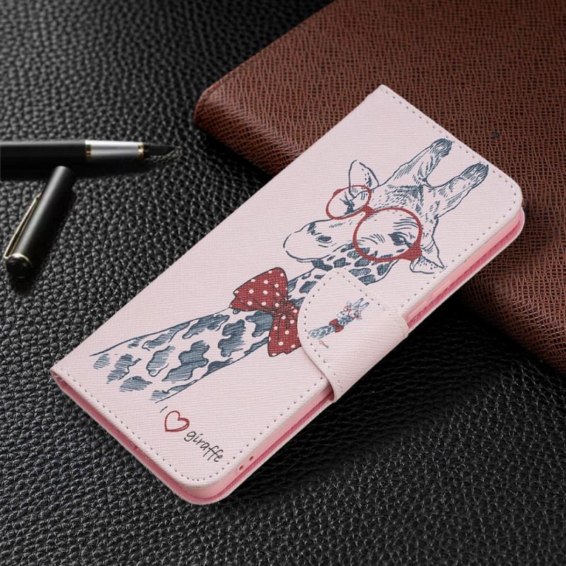 Capa De Couro Para Samsung Galaxy A53 5G Girafa Inteligente