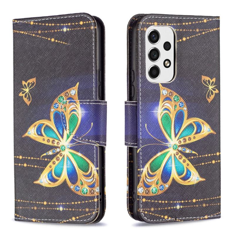 Capa Flip Para Samsung Galaxy A53 5G Borboletas Douradas