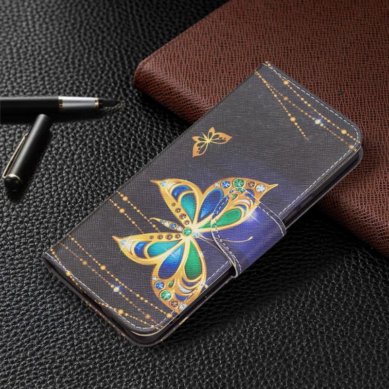 Capa Flip Para Samsung Galaxy A53 5G Borboletas Douradas