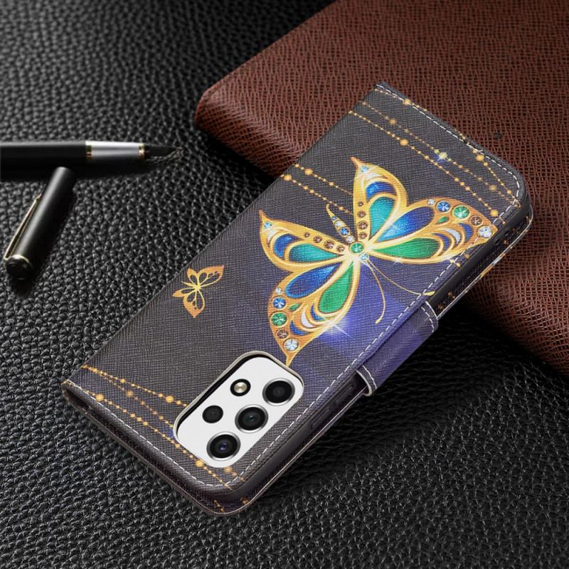Capa Flip Para Samsung Galaxy A53 5G Borboletas Douradas