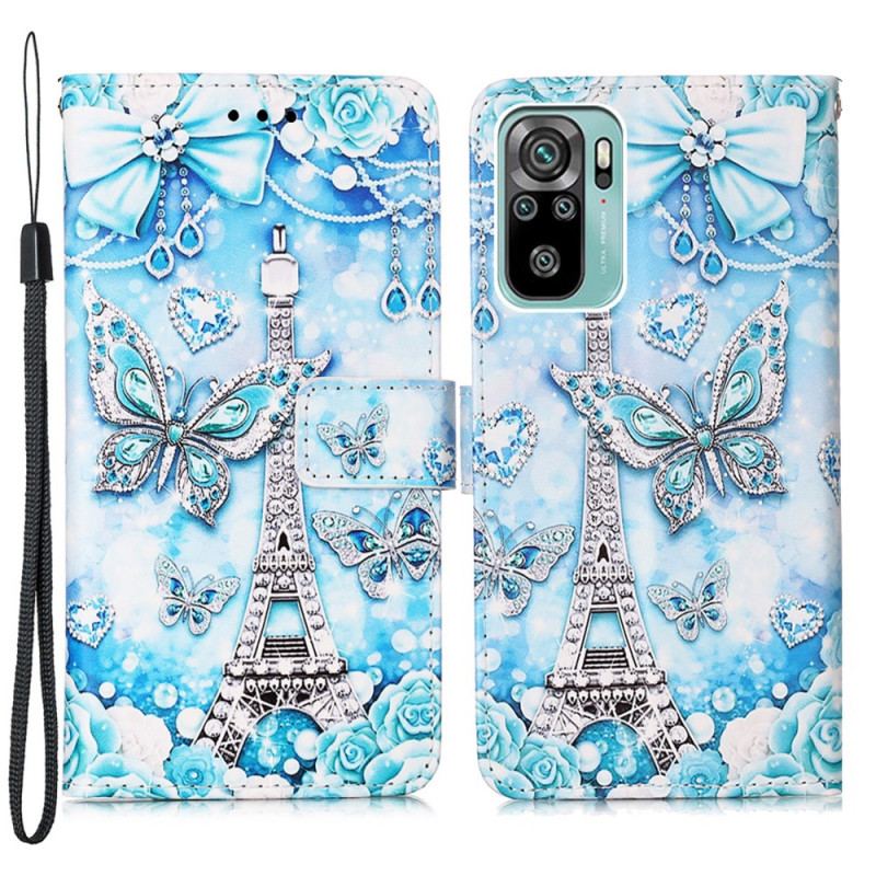 Capa Flip Para Samsung Galaxy A53 5G De Cordão Correia Borboleta Torre Eiffel