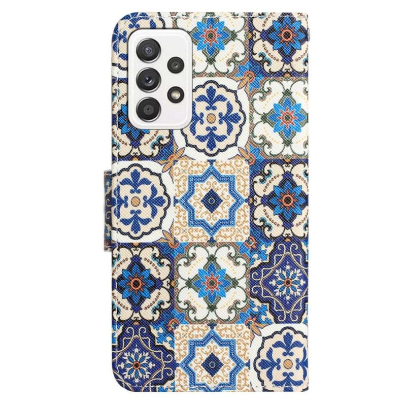 Capa Flip Para Samsung Galaxy A53 5G De Cordão Strappy Patchwork