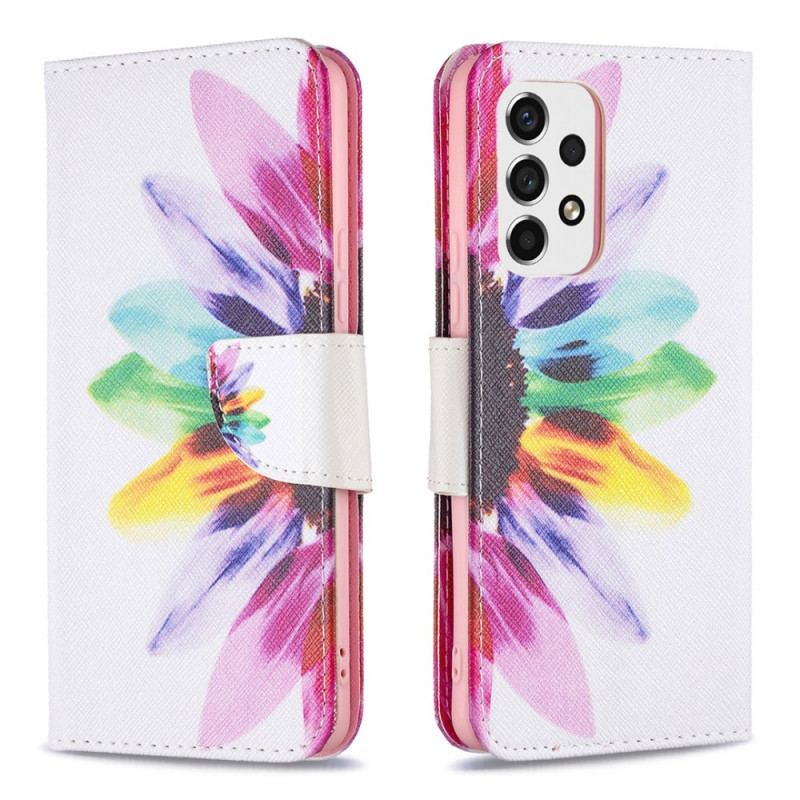 Capa Flip Para Samsung Galaxy A53 5G Flor Aquarela