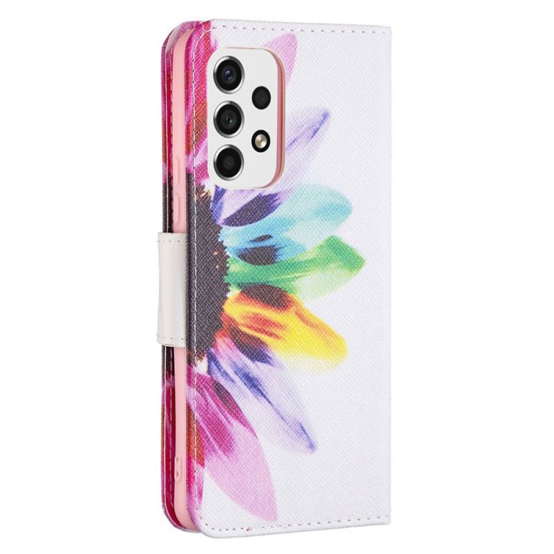 Capa Flip Para Samsung Galaxy A53 5G Flor Aquarela