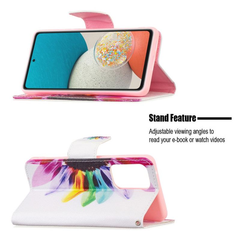 Capa Flip Para Samsung Galaxy A53 5G Flor Aquarela