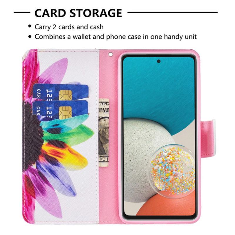 Capa Flip Para Samsung Galaxy A53 5G Flor Aquarela
