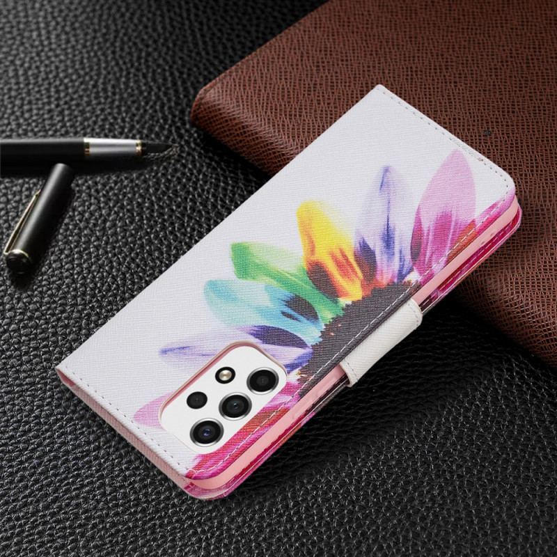 Capa Flip Para Samsung Galaxy A53 5G Flor Aquarela