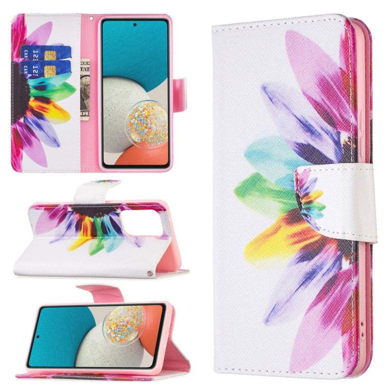 Capa Flip Para Samsung Galaxy A53 5G Flor Aquarela