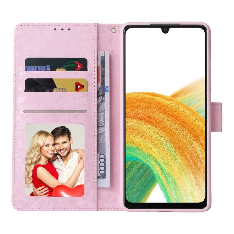 Capa Flip Para Samsung Galaxy A53 5G Flores Rfid Com Cordão
