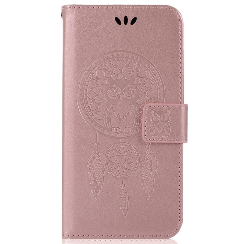 Capa Folio Para Samsung Galaxy A53 5G De Cordão Apanhador De Sonhos Coruja Com Alça