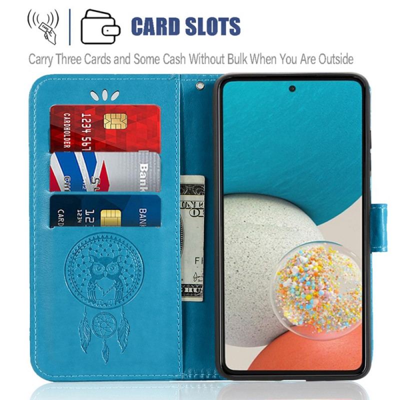 Capa Folio Para Samsung Galaxy A53 5G De Cordão Apanhador De Sonhos Coruja Com Alça