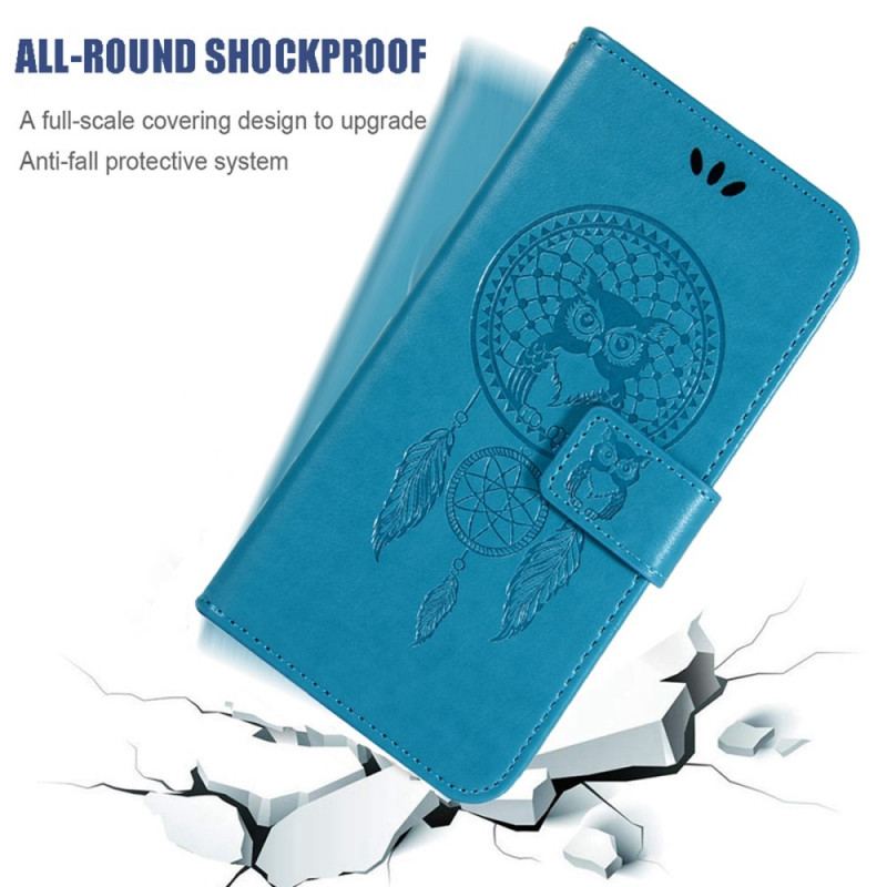 Capa Folio Para Samsung Galaxy A53 5G De Cordão Apanhador De Sonhos Coruja Com Alça