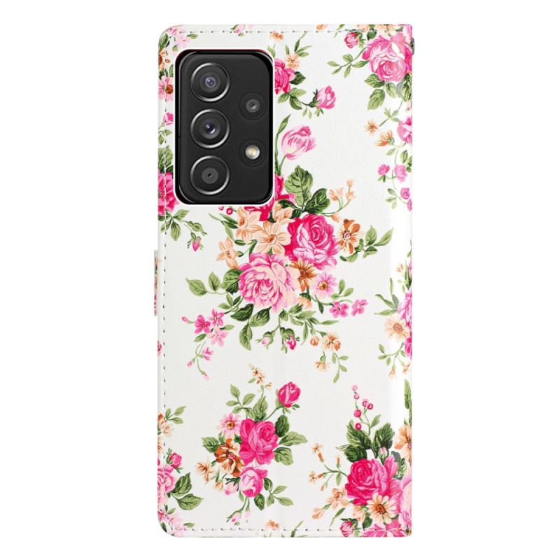 Capa Folio Para Samsung Galaxy A53 5G De Cordão Flores Da Liberdade Da Correia