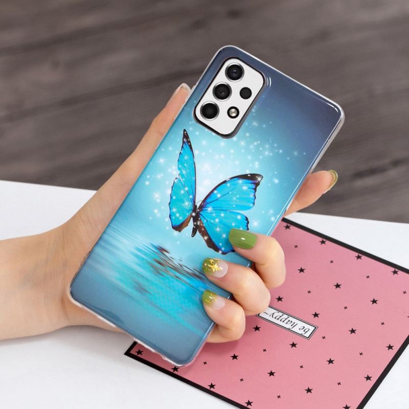 Capa Para Samsung Galaxy A53 5G Borboleta Azul Fluorescente