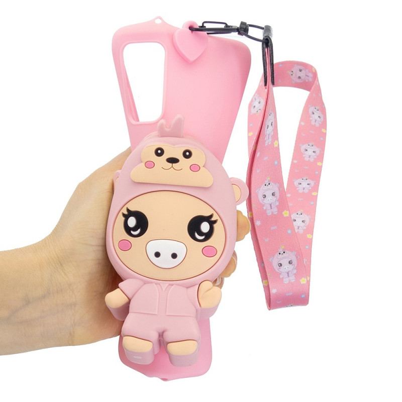 Capa Para Samsung Galaxy A53 5G Porco 3d Com Cordão De Mosquetão