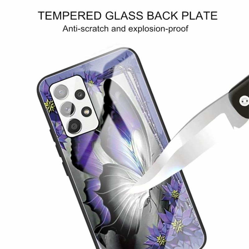 Capa Para Samsung Galaxy A53 5G Vidro Temperado Borboleta Roxa