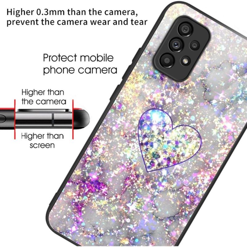 Capa Para Samsung Galaxy A53 5G Vidro Temperado Com Coração Brilhante