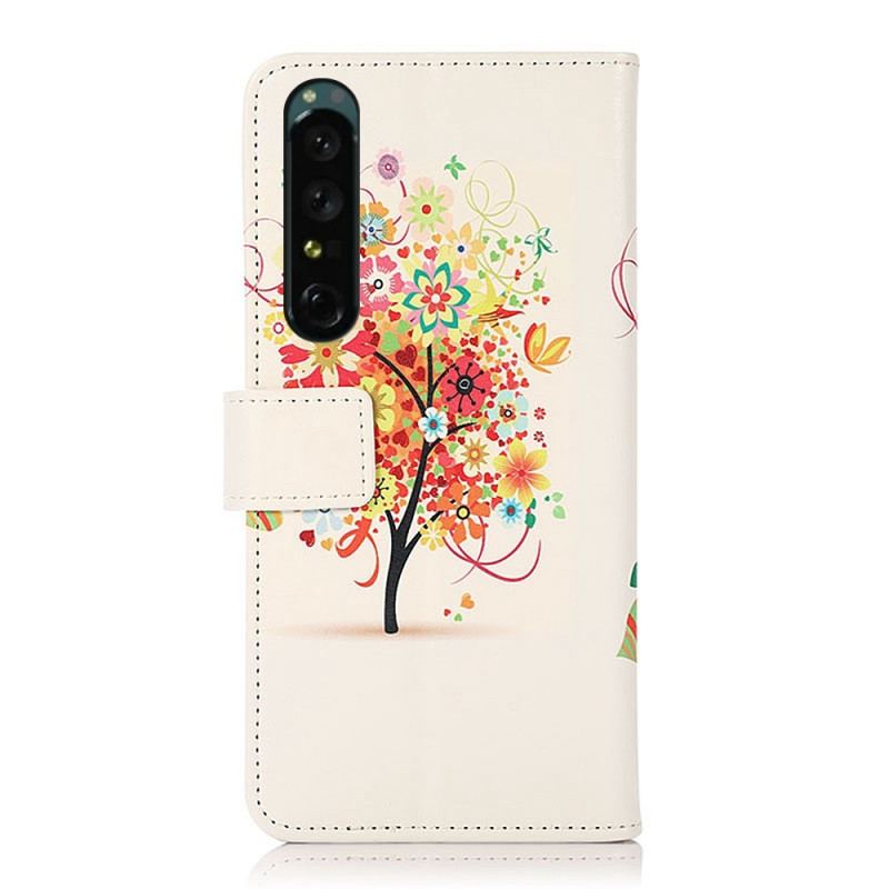 Capa De Couro Para Sony Xperia 1 IV Árvore Florida