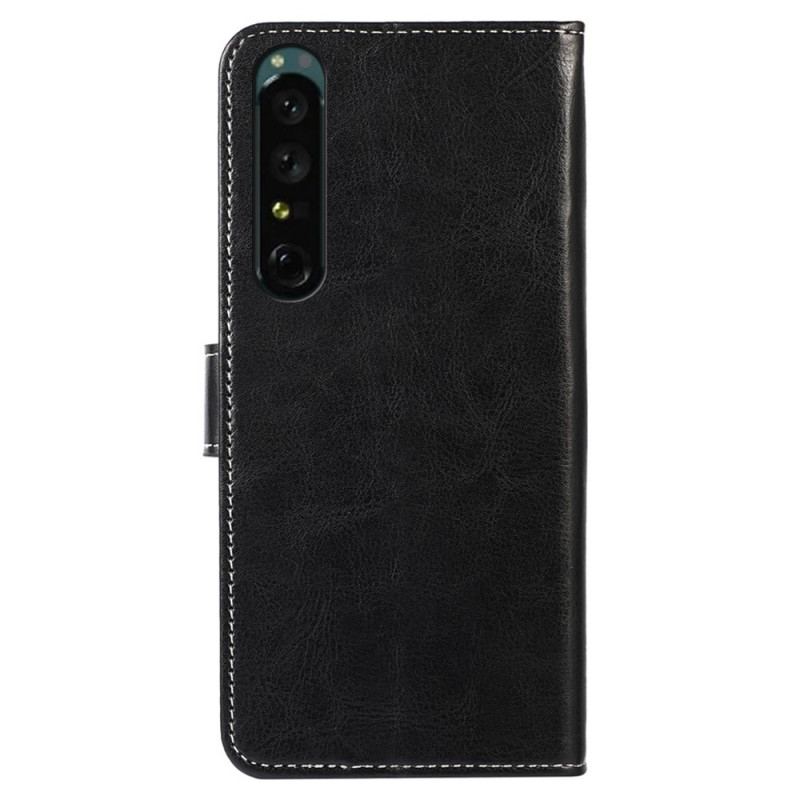 Capa De Couro Para Sony Xperia 1 IV Costuras Expostas Estilo Couro