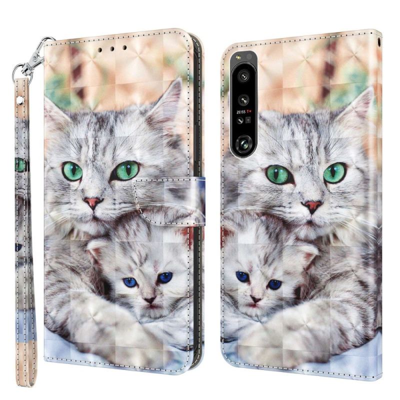 Capa De Couro Para Sony Xperia 1 IV Família De Gatos