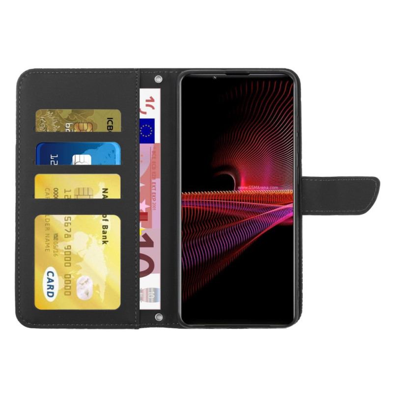Capa Flip Para Sony Xperia 1 IV Borboletas E Alça De Ombro