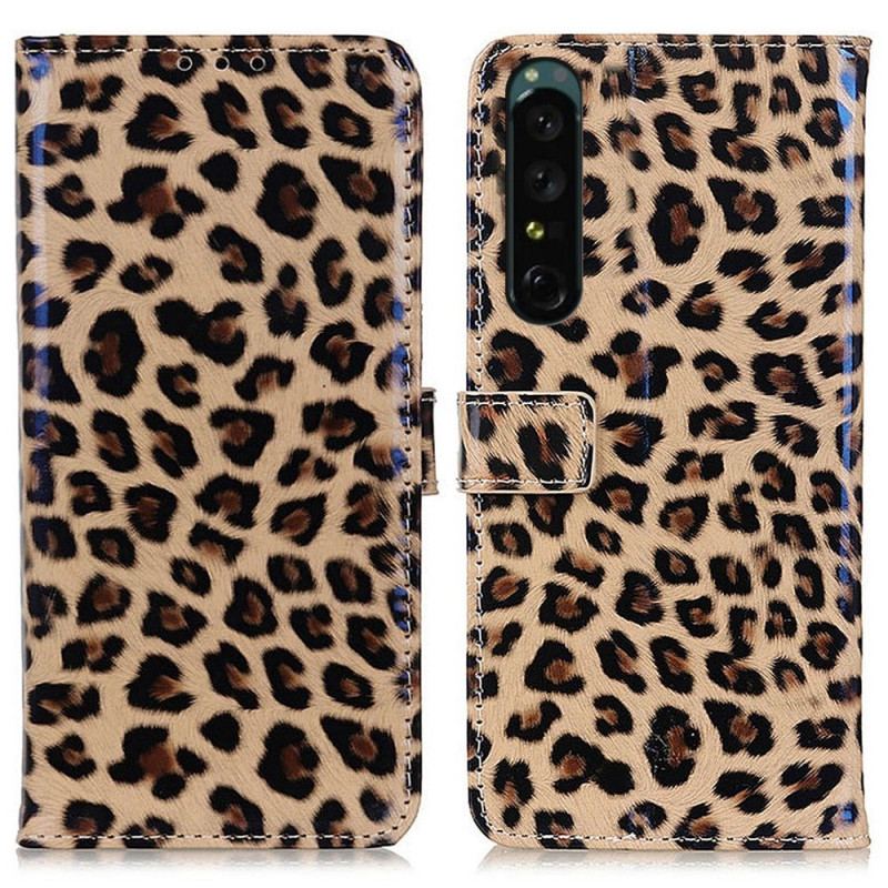 Capa Folio Para Sony Xperia 1 IV Efeito Pele De Leopardo
