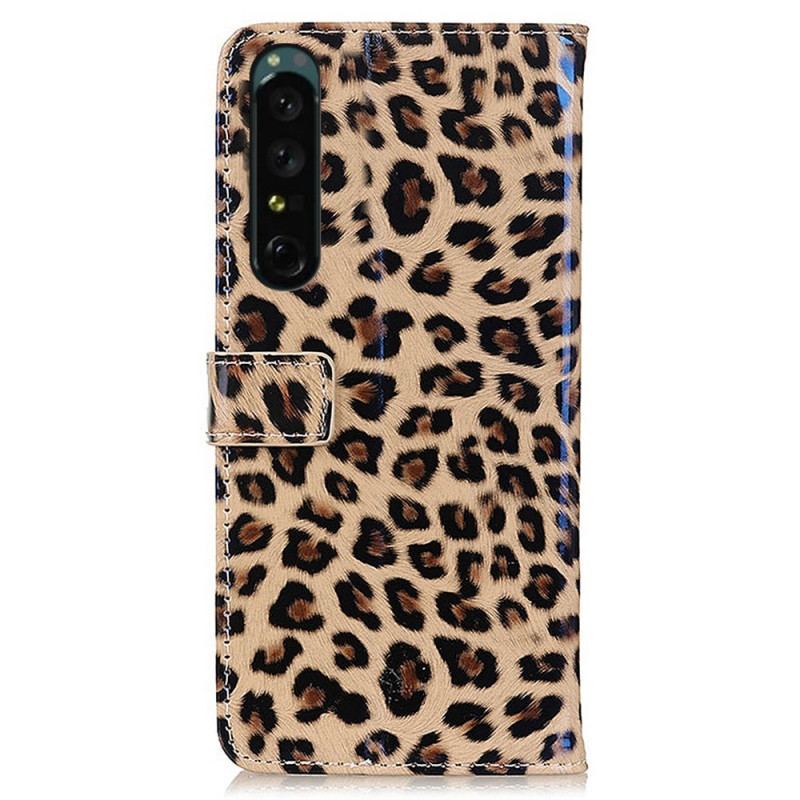 Capa Folio Para Sony Xperia 1 IV Efeito Pele De Leopardo