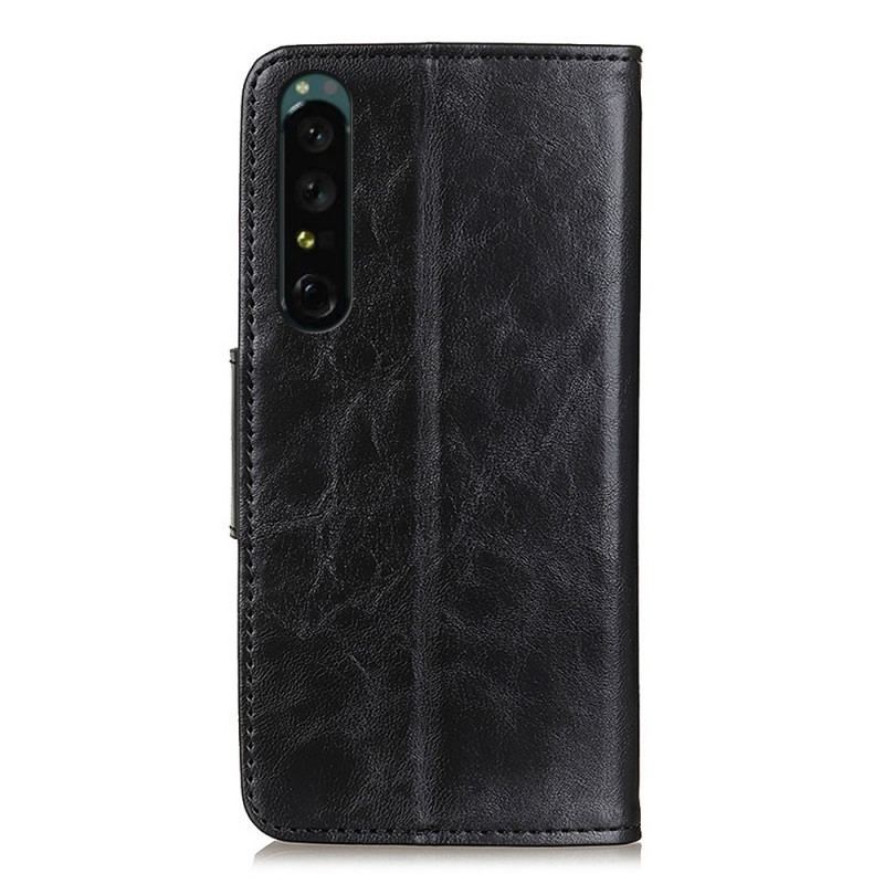 Capa Folio Para Sony Xperia 1 IV Fecho Vintage De Couro Rachado