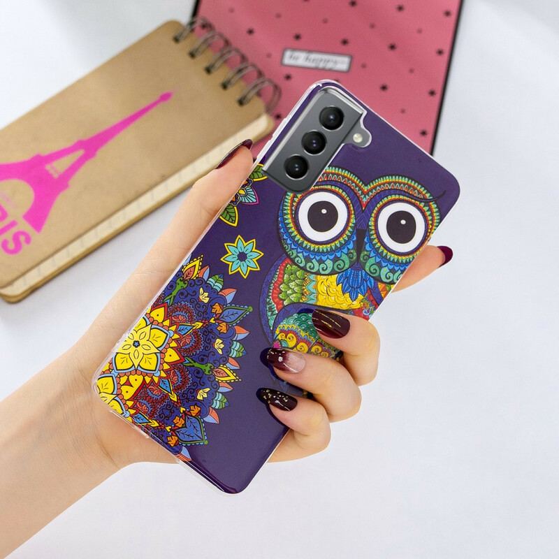 Capa De Celular Para Samsung Galaxy S21 FE Mandala Coruja Fluorescente