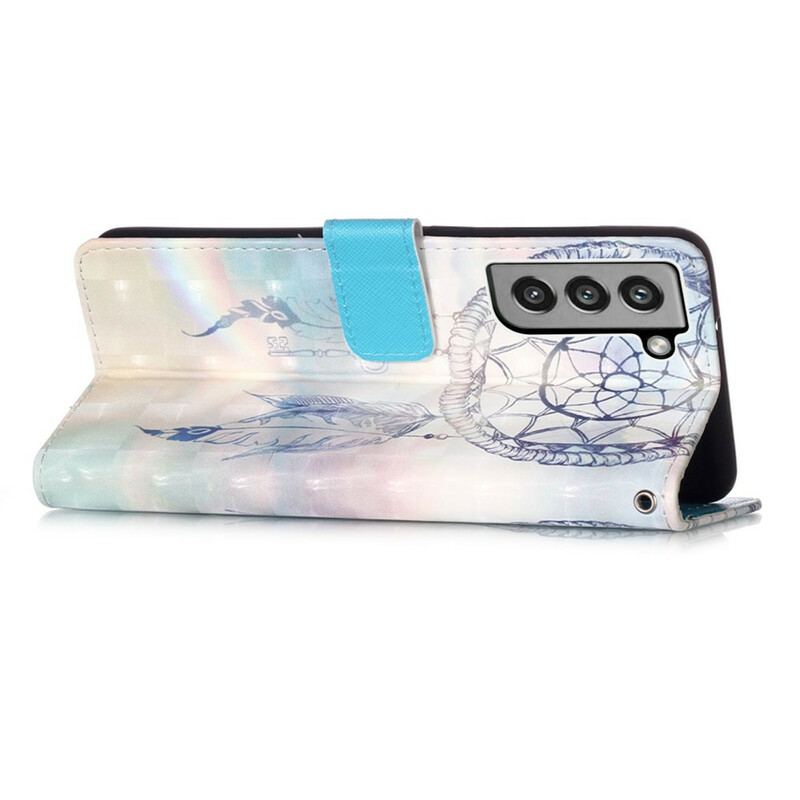 Capa De Couro Para Samsung Galaxy S21 FE Apanhador De Sonhos Aquarela