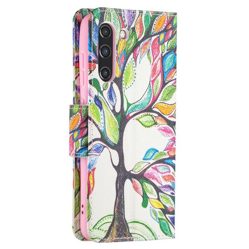Capa De Couro Para Samsung Galaxy S21 FE Árvore Colorida